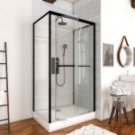 Cabine de douche rectangulaire 110x80x230cm - extra blanc et profil noir mat - lunar