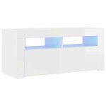 Cabinet tv rustique - paraj - meuble tv / hifi - avec lumi�res led - pour chambre / salon - blanc brillant ...