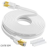 C�ble ethernet cat 8 10m c�ble r�seau 40gbps 2000mhz plat stp rj45 lan pour routeur modem switch