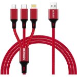 C�ble multi usb - zisonix - kenuos pro - 3 en 1 - nylon tress� - 1. 2m - rouge