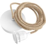 C�ble suspension luminaire corde et blanc - fil electrique en tissu 25m - 1 x ampoule douille e27 - pour ...