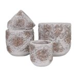* cache - pot �baroque en relief� en b�ton gris et marron �. 16 x 15. 5 cm