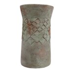 Cache - pot haut en b�ton vert de gris - chemin de campagne - �. 15 x 26 cm - rond - fibre de ciment
