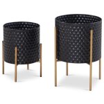 Cache - pot en mtal massif noir finebuy - lot de 2 - design moderne - motif nid dabeille en 3d