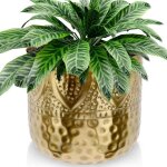 Cache - pot m�tallique dor� - vilde - 19x18 cm - effet martel� - plaqu� laiton dor� - d�coratif - stable ...