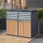 Cache - poubelle double 132x80x1185cm abri poubelle avec couvercle hydraulique et portes verrouillables ...
