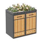 Cache - poubelle double 240l - langtu - abri conteneur acier effet bois - toit v�g�tal - verrouillable ...