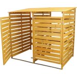 Cache poubelle double en bois - marque - pour 2 bacs poubelles - portes verrouillables