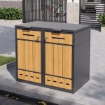 Cache - poubelle double ext�rieur - langtu - double 120 - 240l - acier gris effet bois - couvercles rabattable ...