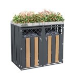 Cache - poubelle double - langtu - mod�le double - acier galvanis� - aspect bois - verrouillable