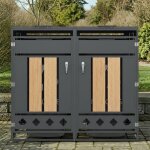 Cache - poubelle double - langtu - mod�le standard - acier galvanis� effet bois - couvercle hydraulique ...