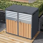 Cache poubelles de jardin pour 2 poubelles - couvercle � rabat - grille d?a�ration � lamelles m�tal gris ...