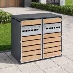 Cache poubelles de jardin pour 2 poubelles couvercle � rabat ventilation horizontale perfor�e m�tal gris ...