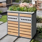 Cache poubelles de jardin pour 2 poubelles parterre de fleurs ouvert porte verrouillable m�tal gris + ...