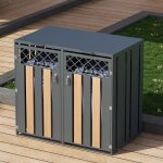 Cache poubelles de jardin pour 2 poubelles standard couvercle � rabat porte verrouillable m�tal gris ...