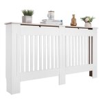 Cache - radiateur en bois - rayures verticales - mdf - 152 x 19 x 81cm - blanc