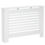 Cache - radiateur homcom design  lattes panneau cabinet mdf blanc - 112l x 19l x 81h cm