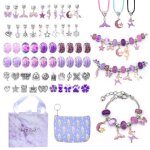 Kit de fabrication de bracelets - violet - 3 colliers - 3 bracelets - 20 breloques