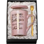 Cadeau no�l coll�gue femme ou d�part tasse rose marbr� 400ml avec cuill�re et bo�te cadeau id�e pour ...
