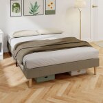 Cadre de lit 140 x 190 cm avec sommier � lattes en bois lit double rembourr� en velours c�tel� gris