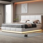 Cadre de lit - marque - 180x200 cm - clairage led - simili cuir - 2 places