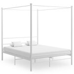 Cadre de lit  baldaquin - pro - blanc mtal 160x200 cm - scandinave moderne - sommier inclus