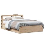 Cadre de lit en bois de pin - vidaxl - 140x190 cm - bois de pin massif - sommier � lattes - �tag�res ...