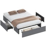 Cadre de lit double - homcom - 140 x 190 cm - 3 tiroirs - sommier � lattes en lvl - tissu lin - gris