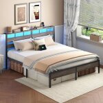 Cadre de lit - hoobro - 180 x 200 cm - lit deux personnes avec cadre de chevet - lit avec sommier m�tal ...