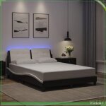 Cadre de lit avec led - zadar - 140 x 190 cm - similicuir noir et blanc - t�te de lit rembourr�e