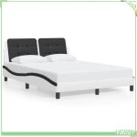 Cadre de lit avec led - zadar - blanc et noir - 140 x 190 cm - similicuir