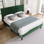Cadre de lit maisentiel 140x200 cm velours vert fonc� t�te capitonn�e 3 panneaux sommier � lattes inclus ...