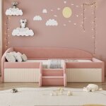 Cadre de lit maisentiel velours colorblock 90x190 cm pour enfant avec barri�res rembourr�es et marches ...