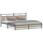 Cadre de lit en m�tal - jill - ch�ne sonoma - 200x200 cm - sommier � lattes - espace de rangement - t�te ...