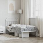 Cadre de lit m�tal avec t�te de lit - wiens - 90x190 cm - blanc - m�tal robuste - espace de rangement ...