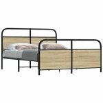 Cadre de lit en m�tal - vidaxl - 160x200 cm - ch�ne sonoma - t�te de lit - pied de lit - sommier � lattes ...