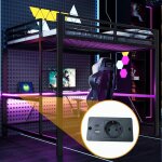 Cadre lit mezzanine noir en m�tal 160x200 avec �clairage led station de recharge usb et bureau