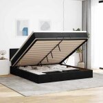 Cadre de lit ottoman - 200x200 cm - velours noir - rangement sous le lit - matelas inclus