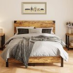 Cadre de lit queen - size - garvee - 204x153x95 cm - marron - neuf pieds de soutien - 12 lattes nervur�es ...