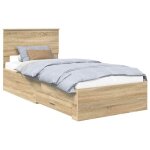 Cadre de lit avec rangement - vidaxl - ch�ne sonoma - bois ding�nierie - 90x190 cm - 200x93x90 cm - avec ...