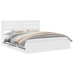 Cadre de lit avec tiroir - vidaxl - blanc - 180x200 cm - bois ing�nierie - design moderne - rangement ...