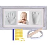 Cadre photo  double empreinte - bb - kit empreinte mains et pieds - bois massif - non toxique - 2 ...