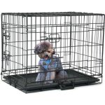 Cage caisse de transport pliante avec 2 porte pour chien en mtal noir 63 x 44 x 50. 5 cm