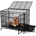Cage pour chien tr�s r�sistante - 92 x 59 x 80 cm - pour grands chiens - avec double portes - 4 roues ...