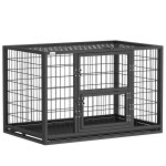 Cage pour chien robuste - niche chien int�rieur - pawhut - toit ouvrant et porte de nourrissage - acier ...