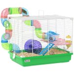 Cage � hamster - pawhut - 2 niveaux avec poign�e - avec tunnel biberon eau roue maisonnette �chelles ...