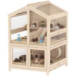 Cage hamster - pawhut - 3 �tages bac amovible bascule bouteille deau cabane couvercle ouvrant - bois ...