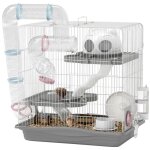 Cage hamster - pawhut - 3 niveaux - avec roue dexercice tunnel gamelle niche et rampe dacc�s - 45 x 30 ...