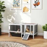Cage � lapin en bois avec enclos rampe 3 entr�es tiroir amovible 105 x 575 x 515 cm gris