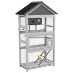 Cage � oiseaux en bois cage perroquet aire de jeux toit asphalte imperm�able 92 x 52 x 171 cm gris